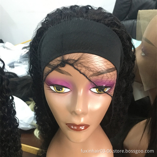 100 Non Lace Glueless Custom Curly Bundles with Headband Half Wig Peruvian Wigs With Headband Friendly Hair Wigs